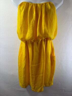 City Triangle Yellow Strapless Blouson Midi Dress Size M